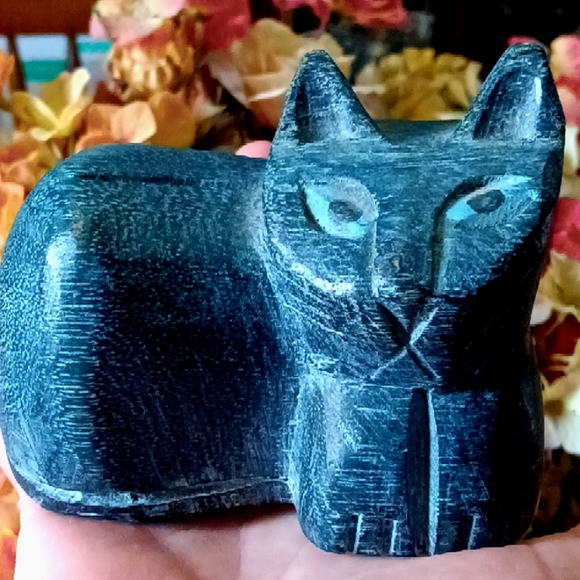 Unique Vintage Art Hand Carved Blue Cat Statue Vintage Poshmark